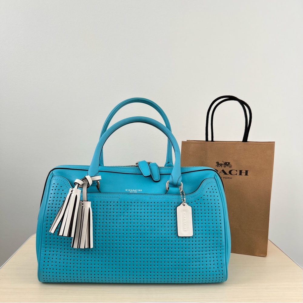 Coach Genuine Leather Blue Handbag/Purse with White details